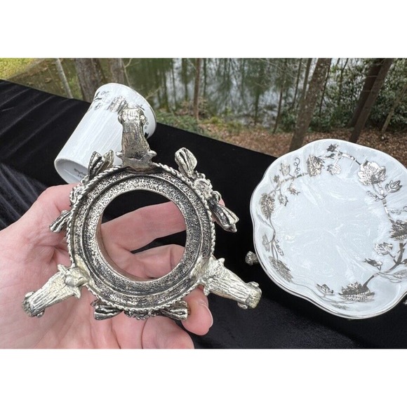 Vintage Stylebuilt Silver Tumbler And Soap Dish Set Ivy Leaves Pattern Heavy!! - Picture 9 of 12